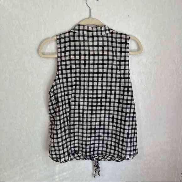 J. Jill Black White Button Down Blouse Tie Front sleeveless Shirt Top Gingham - Picture 2 of 6